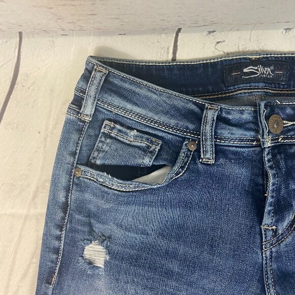 Silver Jeans 'Sam' Women's Size 25 (26 x 28) Straight leg Low Rise Distressed - Picture 6 of 13